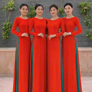 Áo Dài Tông Đỏ Cam Rực Rỡ Thanh Lịch Cưới Hỏi Sự Kiện