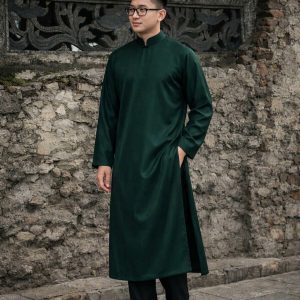 Áo Dài Nam Cách Tân Bê Tráp Mặc Tết Vải Tây Thi Mềm Khóa Lưng - Xanh Rêu