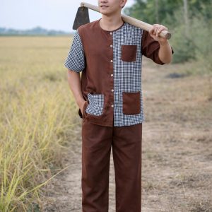 Bộ Áo Bà Ba Nông Dân Nam Vải Phi Bóng