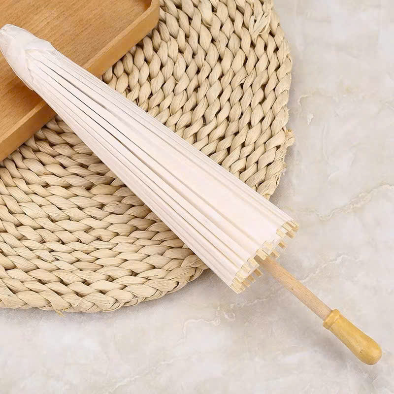 Dù Giấy Cổ Điển Nan Tre - Màu Trắng Tinh Khôi - Ảnh 2