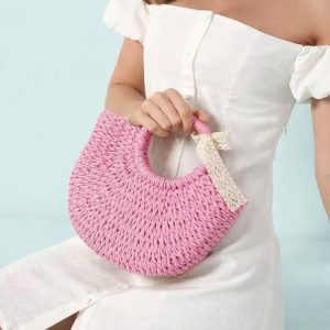 Túi Cói Đi Biển Mùa Hè Màu Hồng Dễ Thương