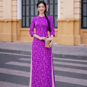 Áo Dài Truyền Thống Tím Hoa Cà Thanh Lịch