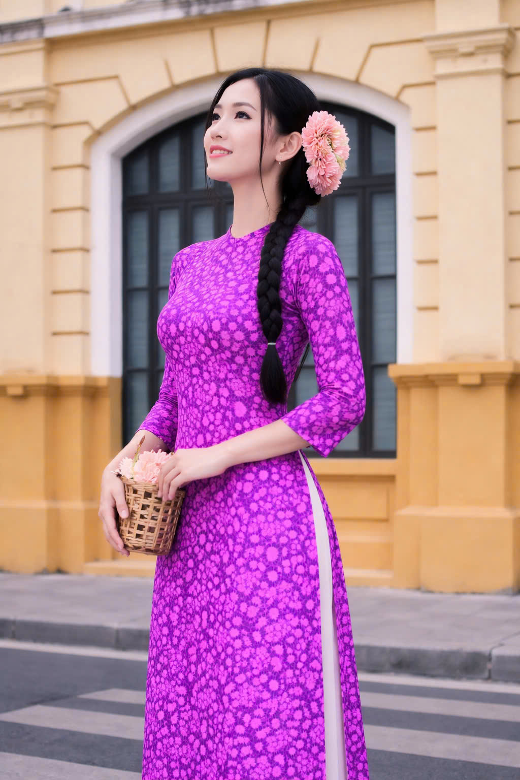 Áo Dài Truyền Thống Tím Hoa Cà Thanh Lịch - Ảnh 2
