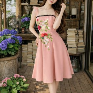 Blossom Pink Dress – Váy 2 Dây Xoè Thêu Hoa Ngọt Ngào
