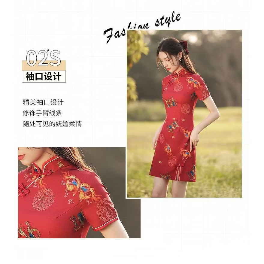 Sườn Xám Đỏ Họa Tiết Kiêu Sa - Ảnh 3