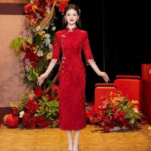 Sườn Xám Đỏ Ôm Body Quyến Rũ Hiện Đại Sang Trọng - BA02