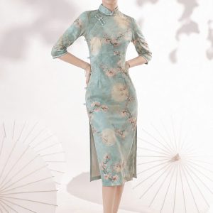 Sườn Xám Nguyệt Mai Xanh Ngọc