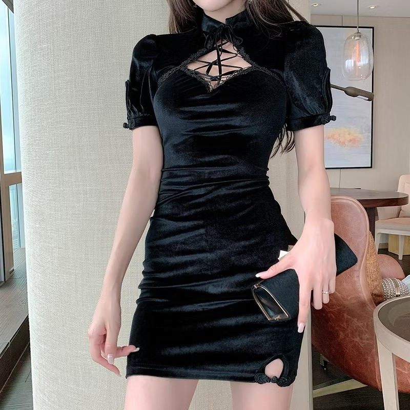Sườn Xám Nhung Đen Dạ Vũ - Ảnh 3