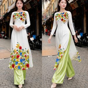 Áo Dài Bạch Hoa – Áo Dài Truyền Thống Trắng Phối Hoa Nổi Bật