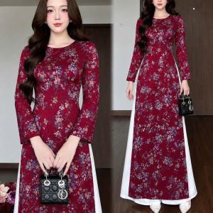Áo Dài Mận Hồng Phối Hoa Sang Trọng