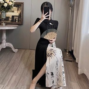Sườn Xám Phối 2 Mảnh Thanh Nhã