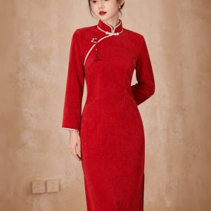 Sườn Xám Đỏ Dài Tay Sang Trọng - Thiết Kế Thanh Lịch, Tôn Dáng